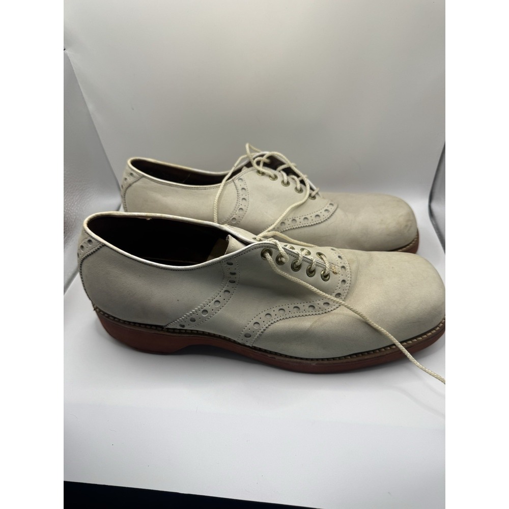 Rare Vintage Manly Shoes 12 D White Saddle Suede 1970s - Picture 3 of 11